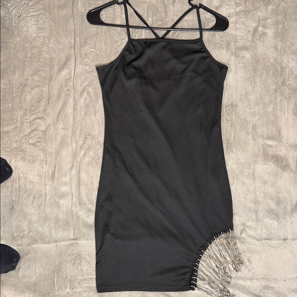 SHEIN Dresses & Skirts - SHEIN Black Mini Dress with Silver Beaded Fringe